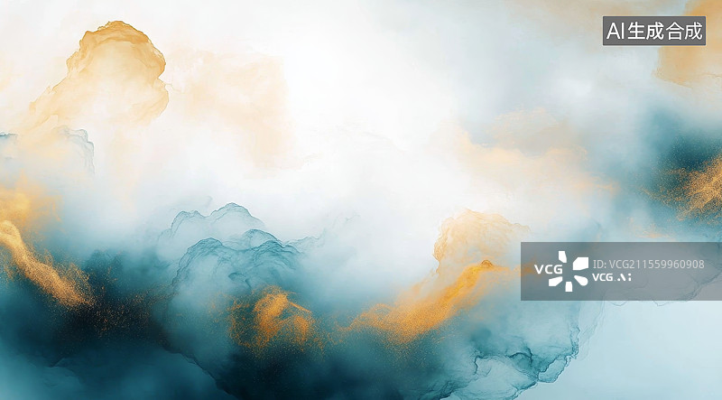 【AI数字艺术】黛蓝青色中国风水墨抽象画背景图片素材