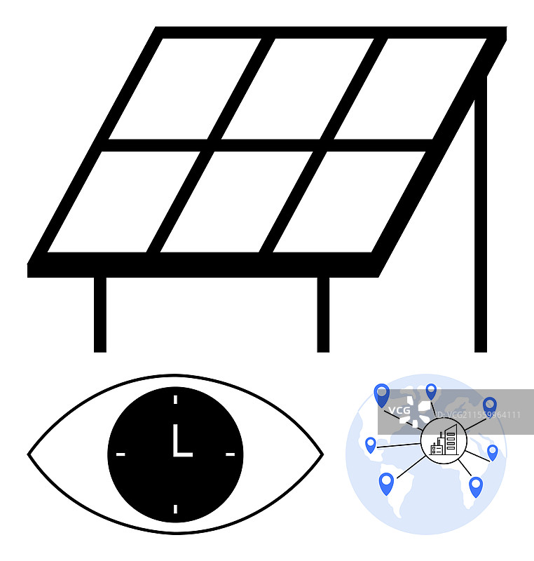 带有全球连接的太阳能电池板与眼睛图片素材