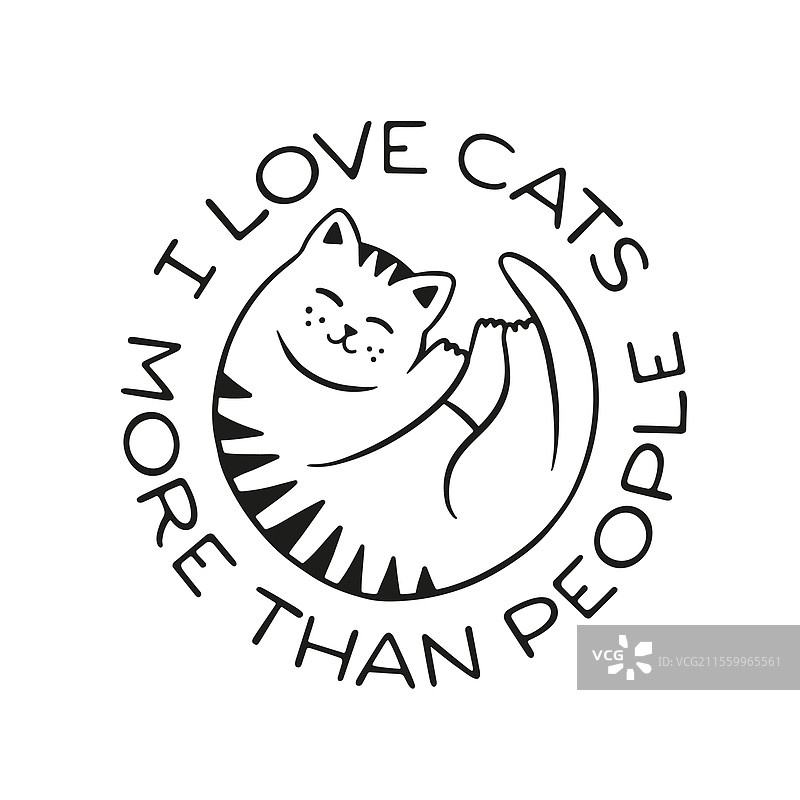 我爱猫胜过人类的T恤设计手绘图图片素材
