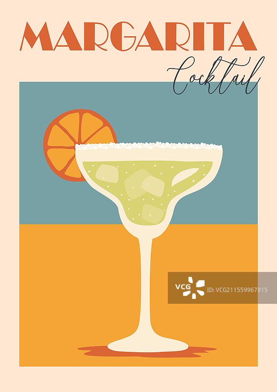 复古风格的玛格丽塔鸡尾酒艺术海报图片素材