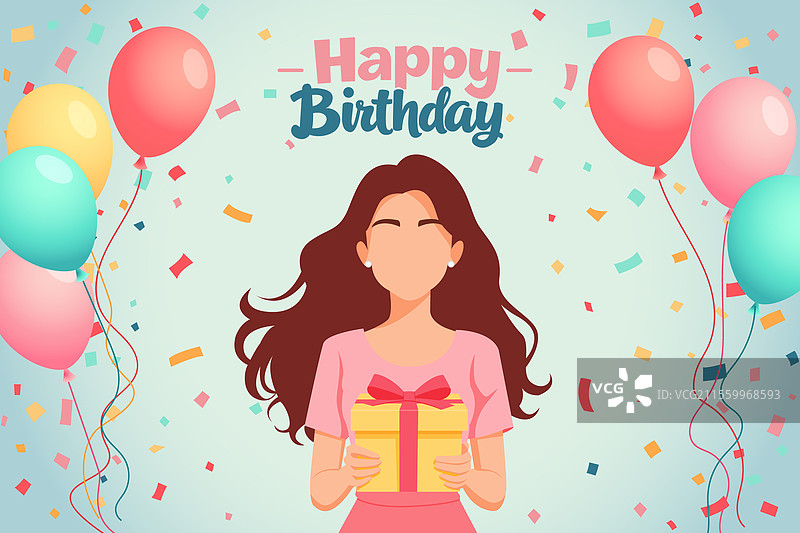 生日快乐的女孩与礼物盒图片素材