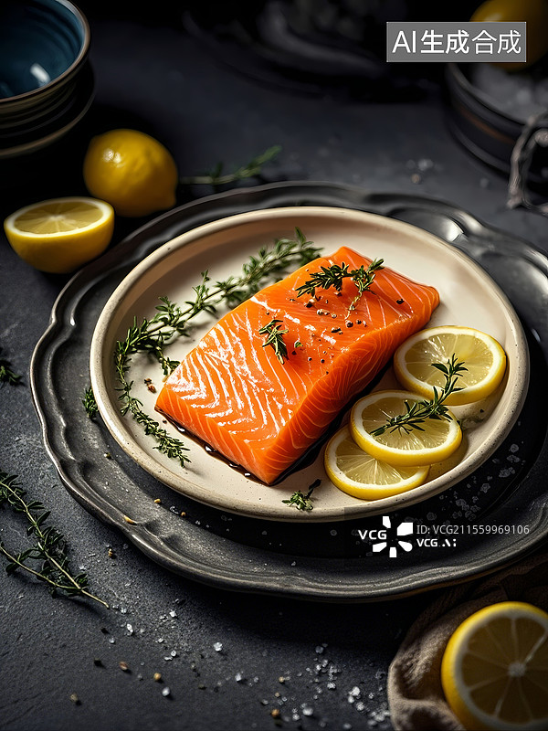 【AI数字艺术】烟熏三文鱼美食特写图片素材