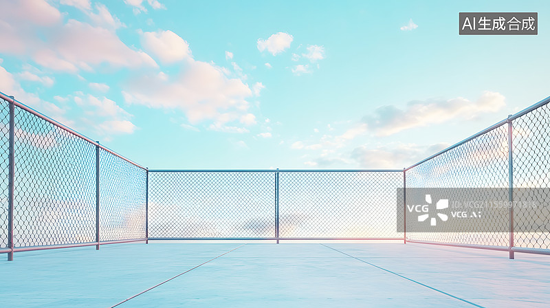 【AI数字艺术】AIGC：蓝天下的铁丝网围栏图片素材