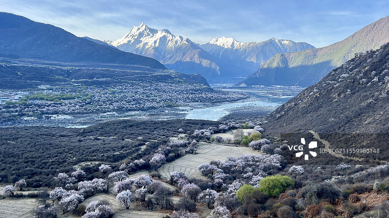 清晨的林芝索松村雅鲁藏布河谷图片素材