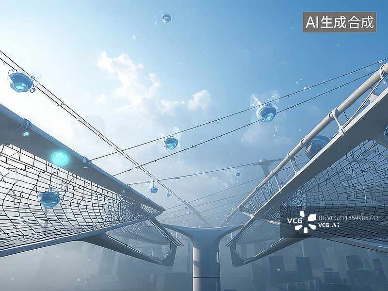 【AI数字艺术】超白钢网云廊-空气动力学钢网结构 全息投影光影艺术装置图片素材