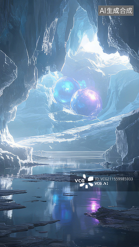 【AI数字艺术】盐晶分形洞穴-紫外线荧光导光晶体 分形侵蚀空间设计图片素材