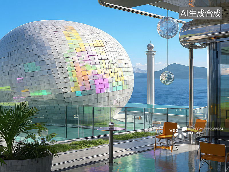 【AI数字艺术】蛋白石波动幕墙-压电晶体虹彩幕墙 水银镜面波动光影图片素材