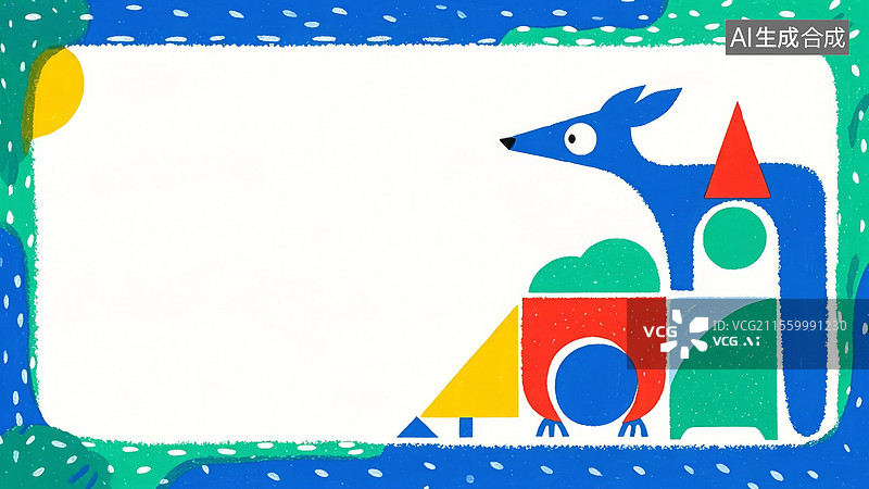 【AI数字艺术】2D卡通居右-抽象几何图案中的蓝色动物图片素材
