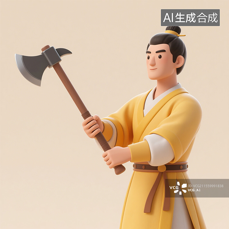 【AI数字艺术】3D渲染古风Q版人物，童话故事，吴刚砍桂花树，汉服，古装，传统服饰，中秋节，传统节日图片素材