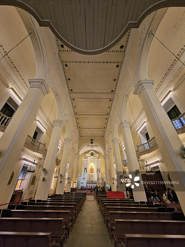 中国澳门玫瑰堂玫瑰圣母堂内景天主教教堂屋顶图片素材