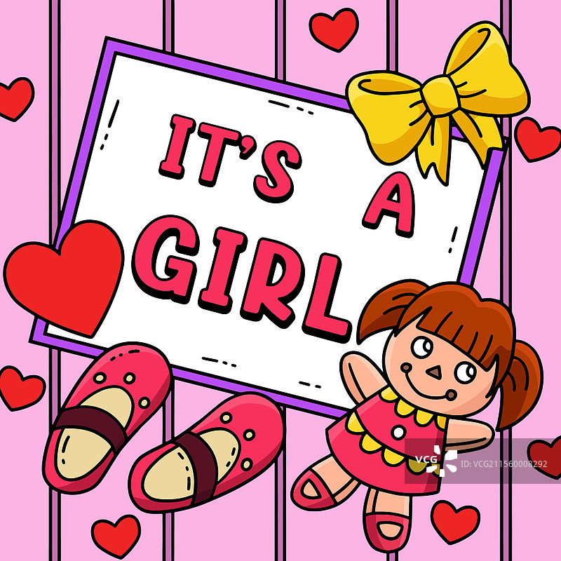 女孩出生派对彩色卡通图案图片素材