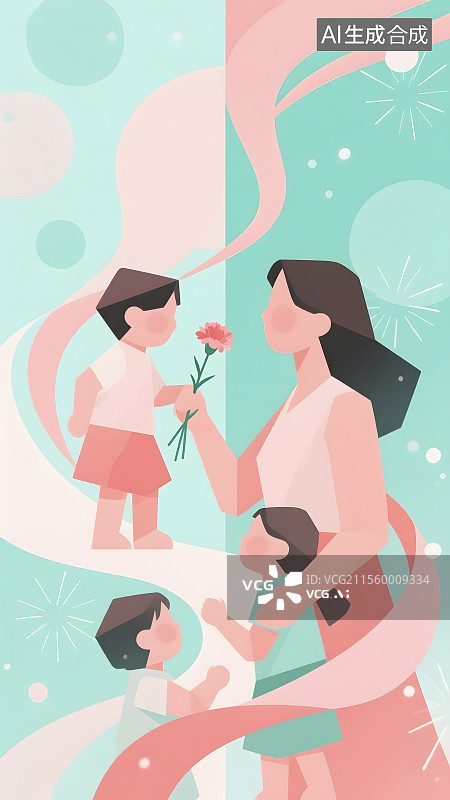 【AI数字艺术】母亲节母爱插画图片素材