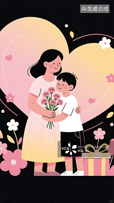 【AI数字艺术】母亲节母爱插画图片素材