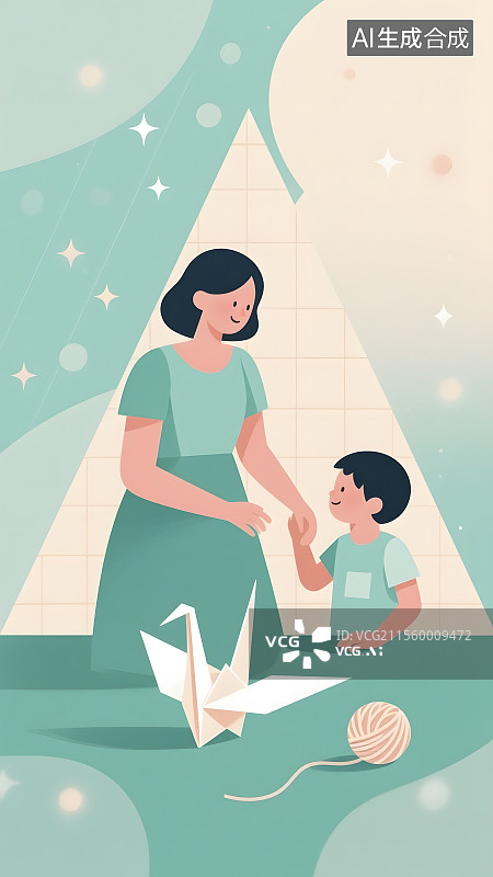 【AI数字艺术】母亲节母爱插画图片素材