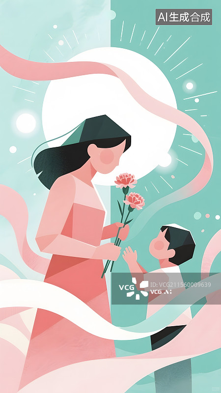 【AI数字艺术】母亲节母爱插画图片素材
