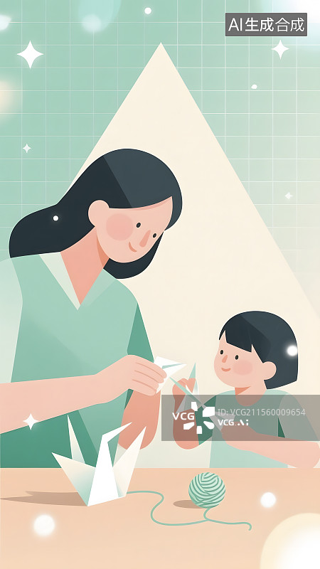 【AI数字艺术】母亲节母爱插画图片素材