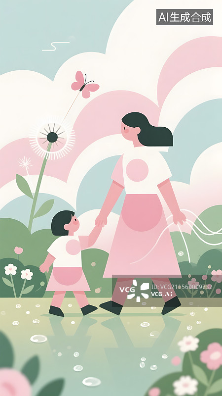 【AI数字艺术】母亲节母爱插画图片素材