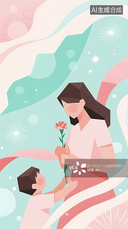 【AI数字艺术】母亲节母爱插画图片素材