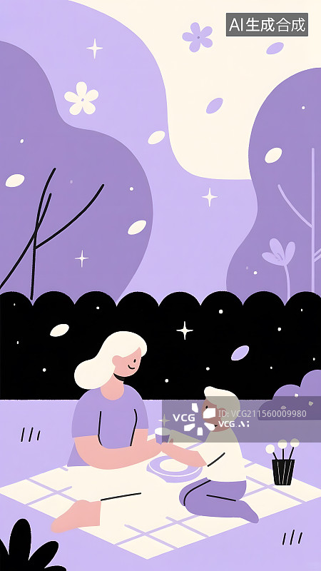 【AI数字艺术】母亲节母爱插画图片素材