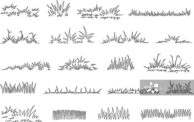 线性草地涂鸦手绘草坪丛 sketch图片素材