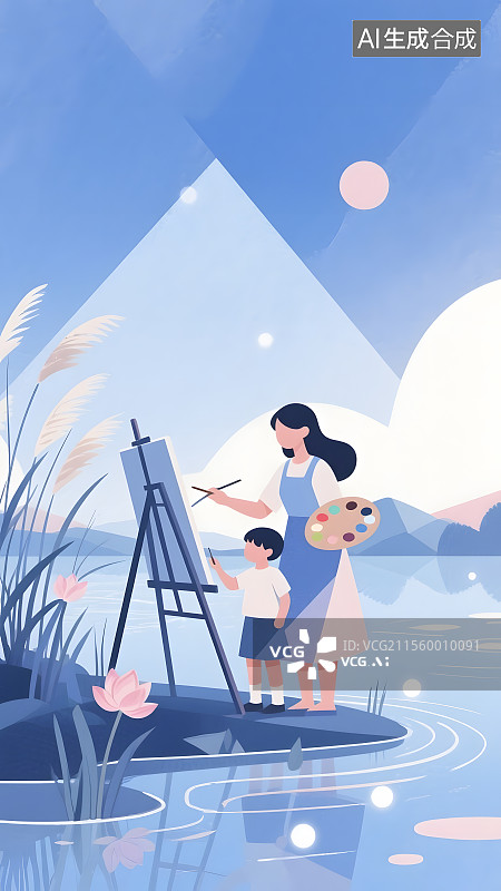 【AI数字艺术】母亲节母爱插画图片素材