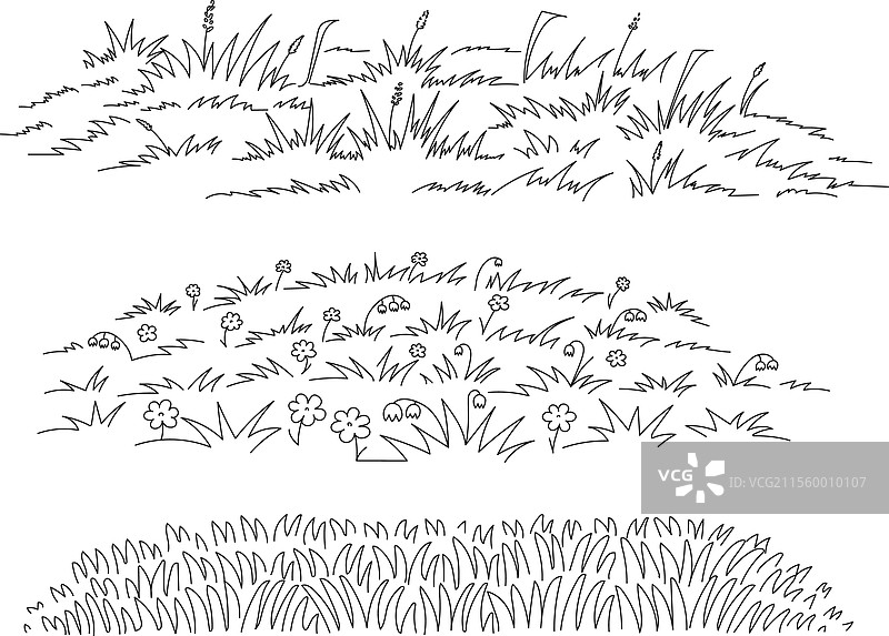 春天田野的草地线条艺术素描图片素材