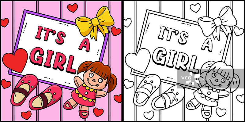 女孩出生派对涂色页图片素材