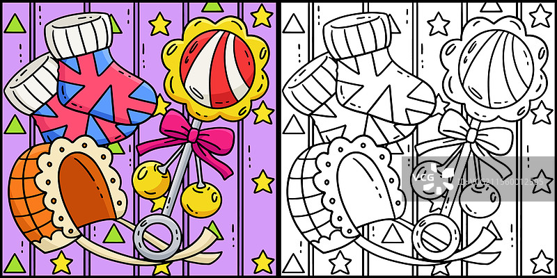 婴儿洗礼摇铃玩具和婴儿袜子图片素材