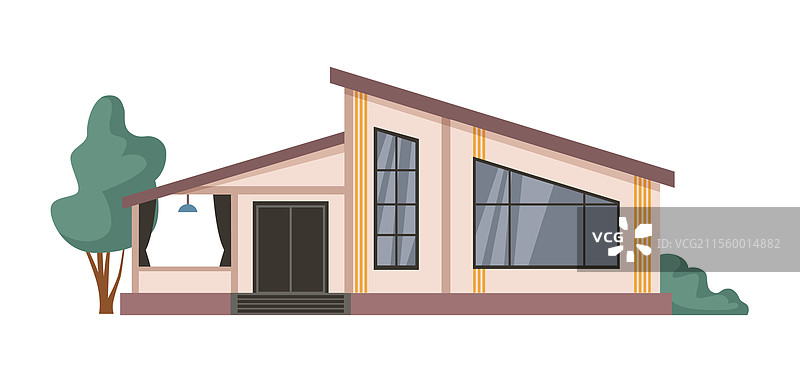 现代小屋外观房屋立面与树木图片素材