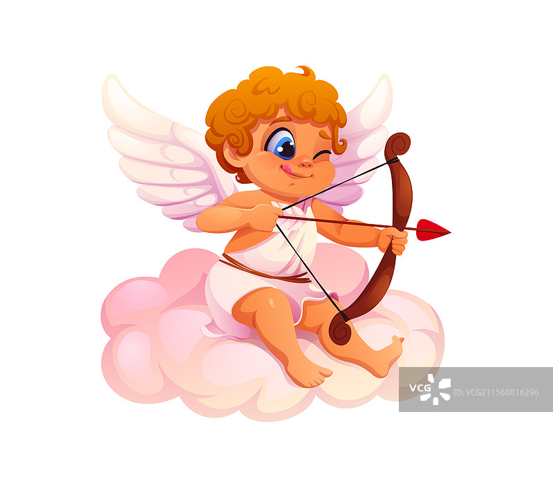 坐在云上的丘比特天使，手持弓箭图片素材