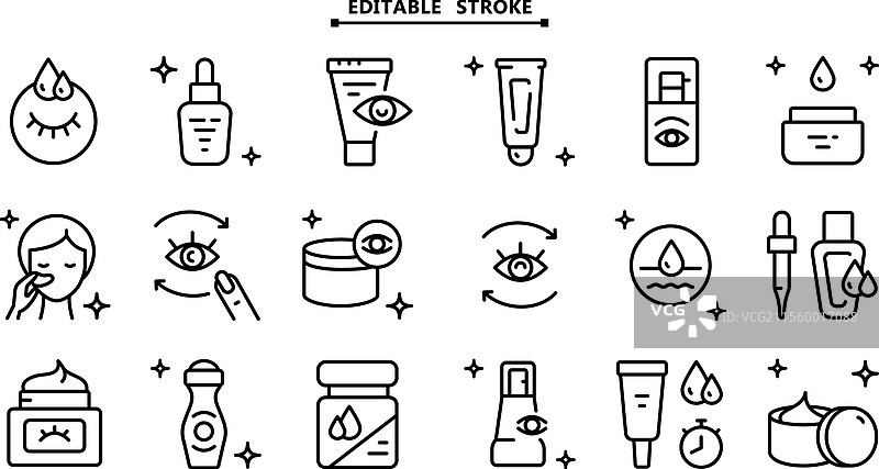 眼霜线条图标集，可编辑的皮肤线条图片素材