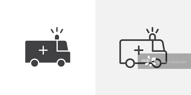 黑色填充和线条版本的救护车图标图片素材