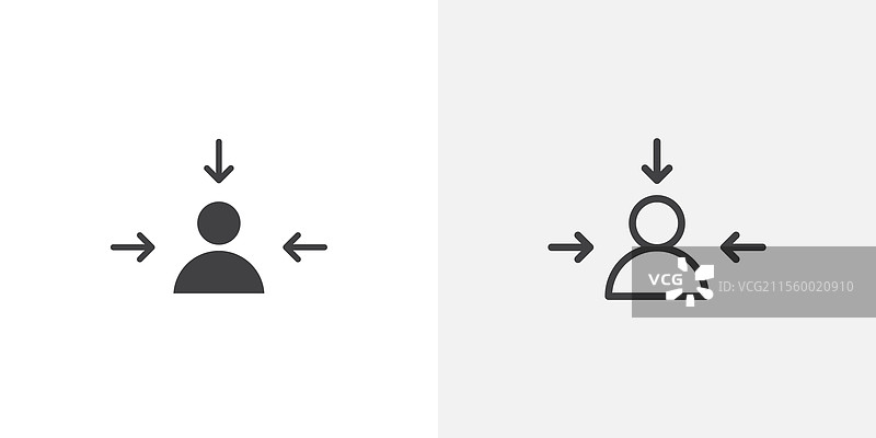 以黑色填充和线条绘制的以消费者为中心的图标图片素材