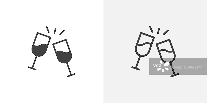 黑色填充和线条的玻璃祝酒图标图片素材
