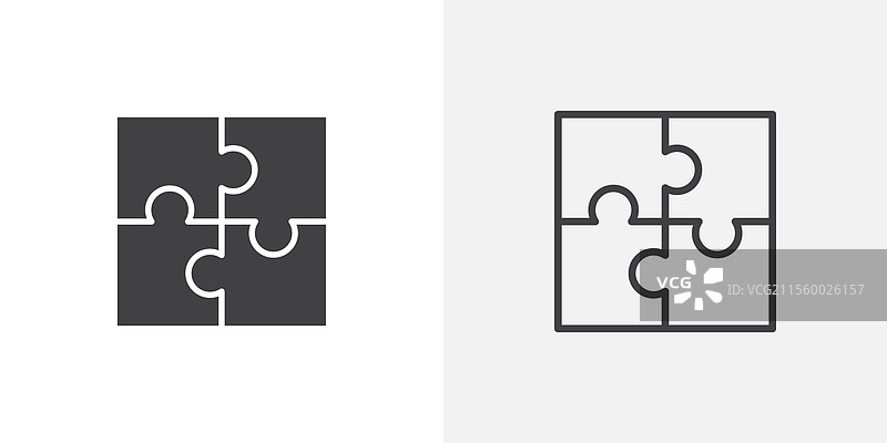 黑色填充和线条版本的拼图图标图片素材
