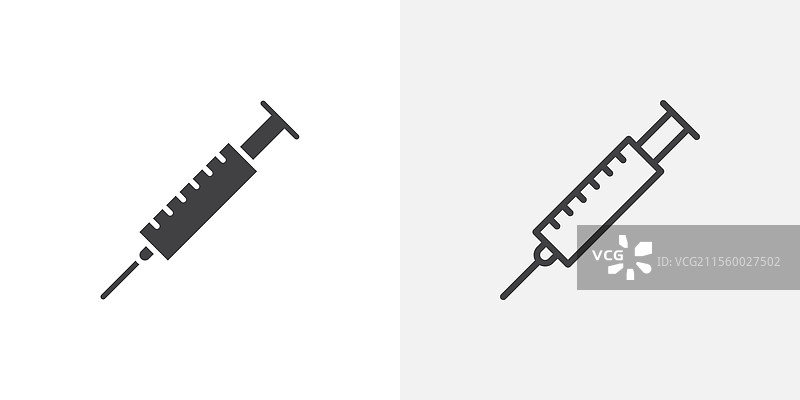 黑色填充和线条版本的注射器图标图片素材