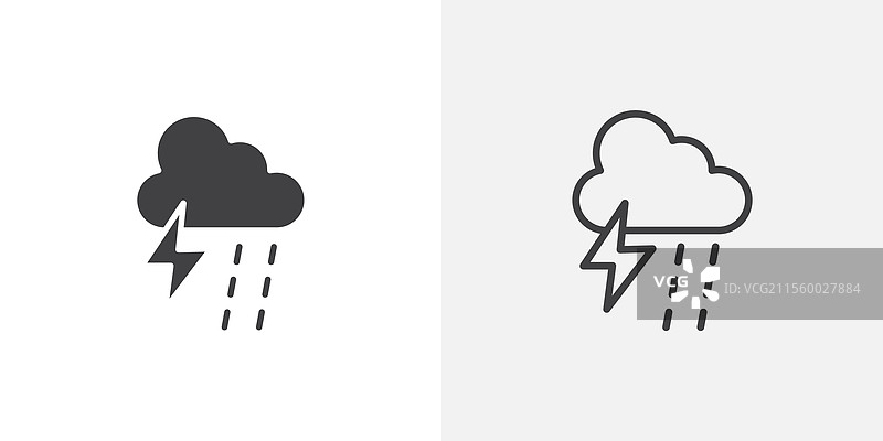 黑色填充和线条的雷暴图标图片素材