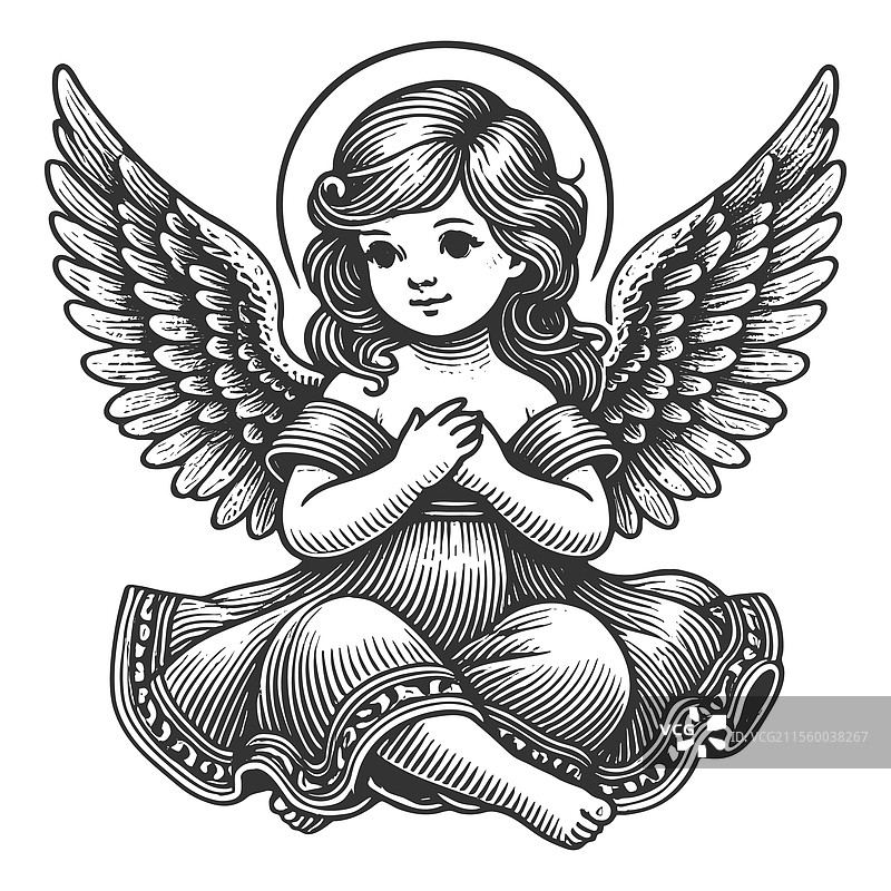 天使穿着流动裙子的翅膀雕刻图片素材