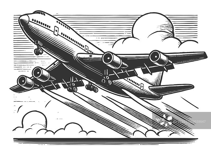 客机起飞的雕刻图案图片素材