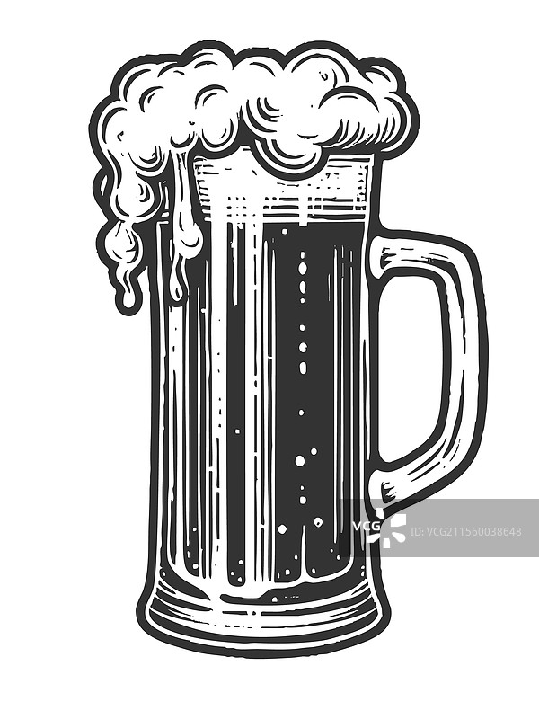 复古啤酒杯与泡沫丰富的啤酒图片素材