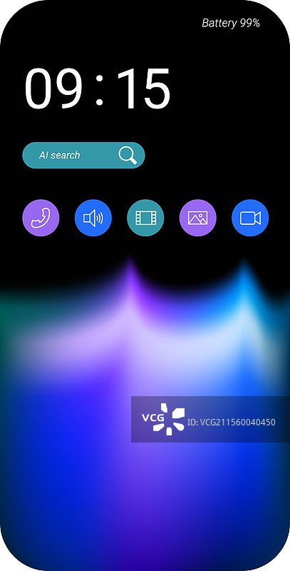 现代智能手机主屏幕用户界面设计与人工智能图片素材