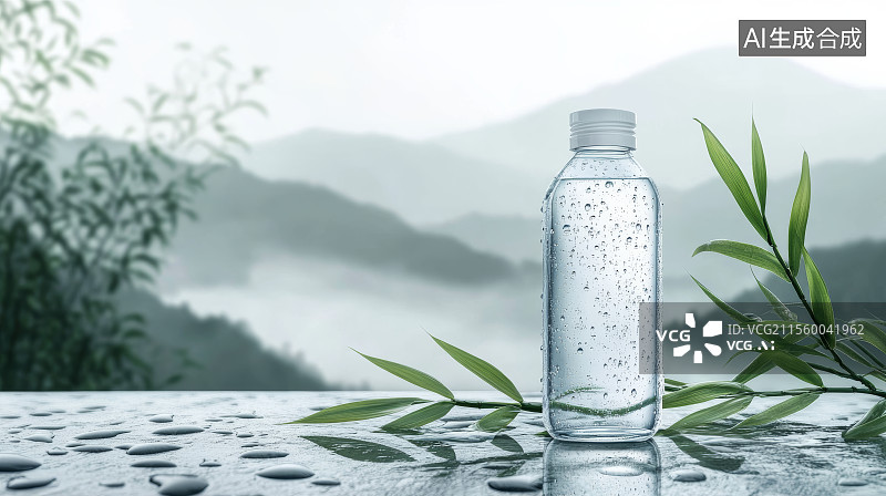 【AI数字艺术】青山绿水矿泉水图片素材