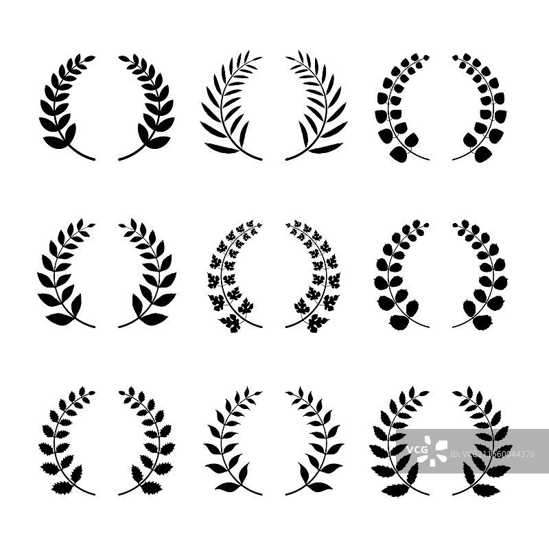 优雅的月桂花环系列黑色剪影图片素材