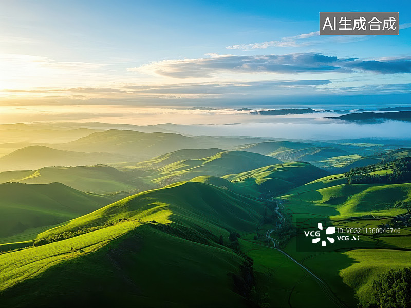 【AI数字艺术】山间云海与翠岭晨光图片素材