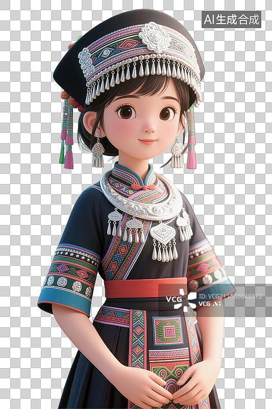 【AI数字艺术】少数民族服饰女孩人物3D插画元素图片素材