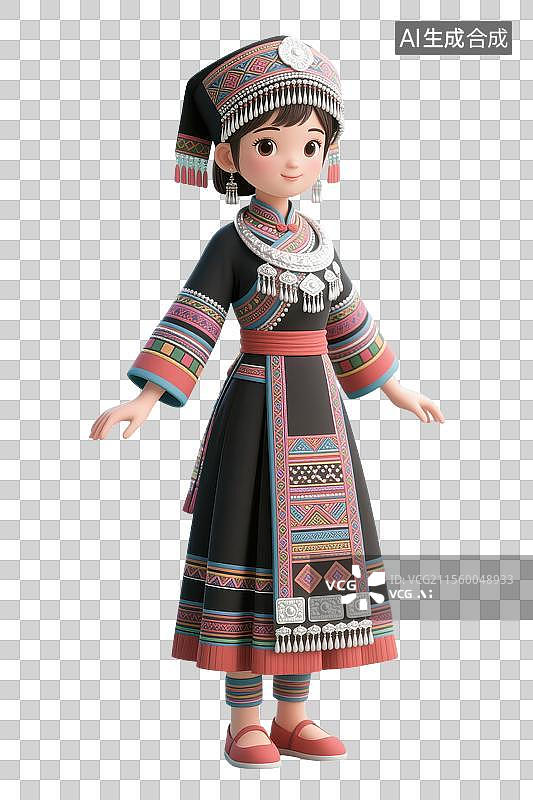 【AI数字艺术】少数民族服饰女孩人物3D插画元素图片素材