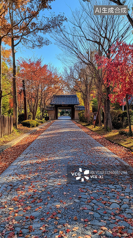 【AI数字艺术】日本花园的秋日小径图片素材