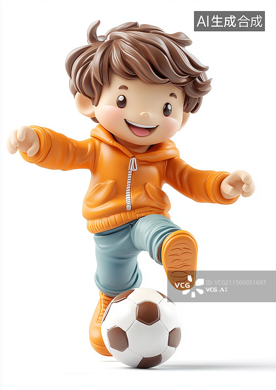 【AI数字艺术】正在踢足球的3D男生图片素材