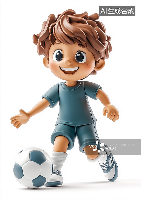 【AI数字艺术】正在踢足球的3D男生图片素材