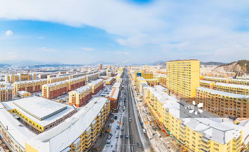 东北小镇黑龙江伊春南岔冬天风景航拍图片素材
